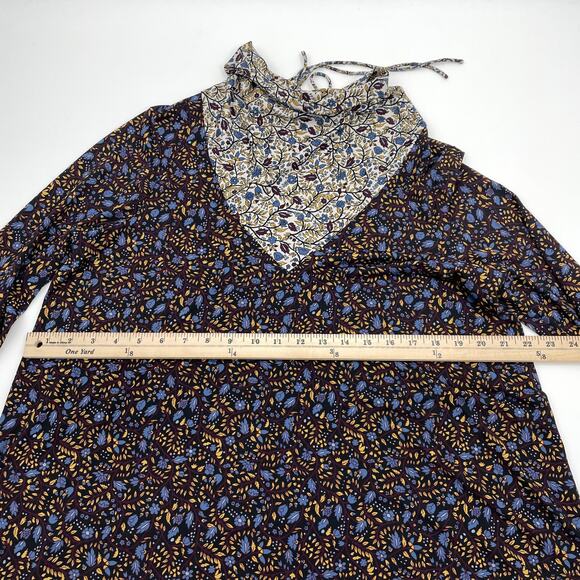 Floral Print Womens Shirt Size L Boho Long Sleeve Mock Neck Pullover Top - Picture 4 of 4